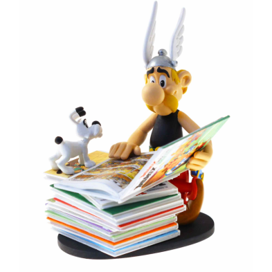 ASTERIX MIRANDO PILA DE COMICS ESTATUA ASTERIX COLLECTOYS